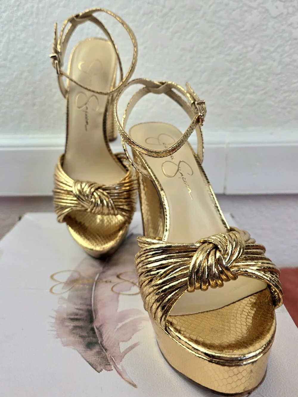 Jessica Simpson Immie Knotted Platform Sandals Gold